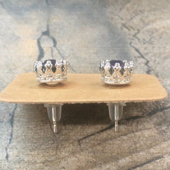 Purple Austrian Crystal Crown Earrings - Picture 5 of 6
